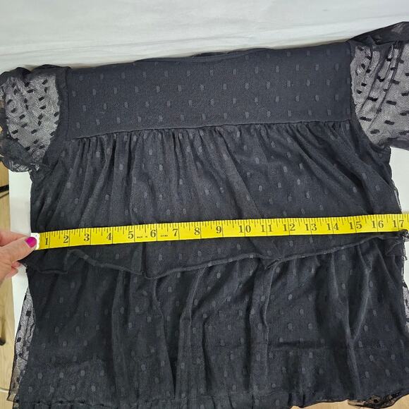 LOFT Outlet Black Cotton and Lace Tiered Mesh Top Women's Small - Picture 7 of 9